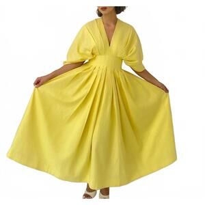 NEW FOREVER AMELIA ruth pleated midi dress in yellow
